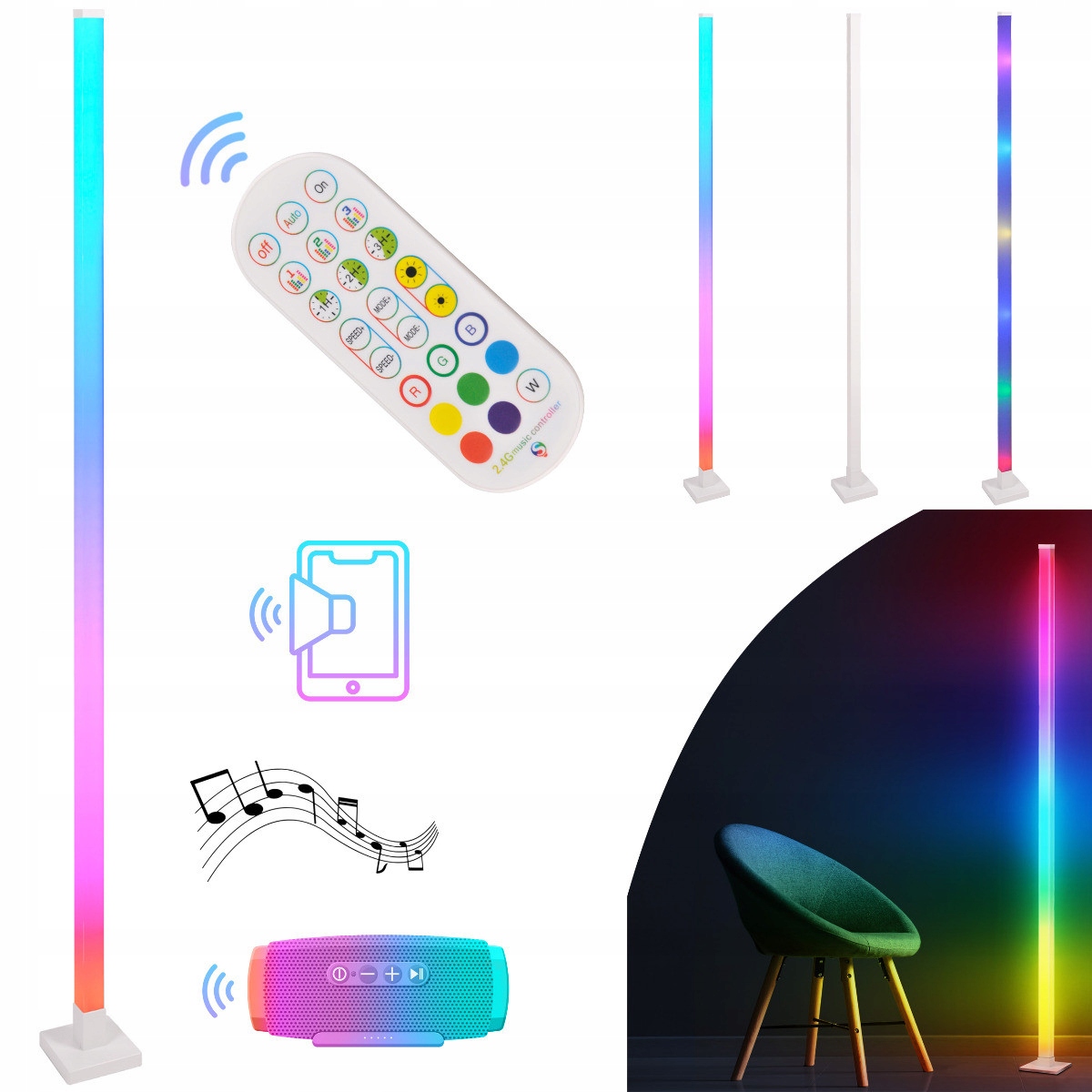Rgb hudební podlahová lampa Magical Led s dálkovým ovládáním Polux 325211