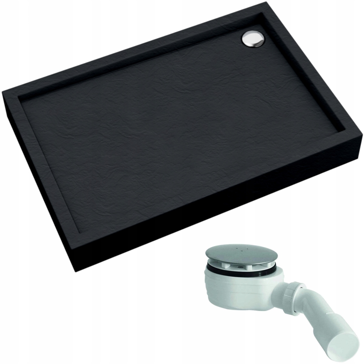 Obdélníková kompaktní sprchová vanička Schedline Favory černý kámen 100x90 cm, sifon