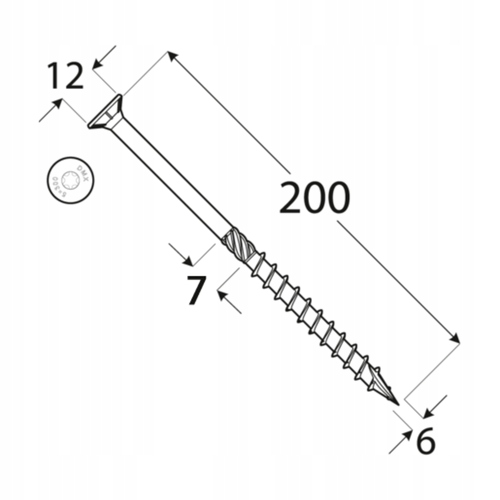 Wkręt ciesielski 6x200 Torx opak100szt Długość wkręta 200 mm