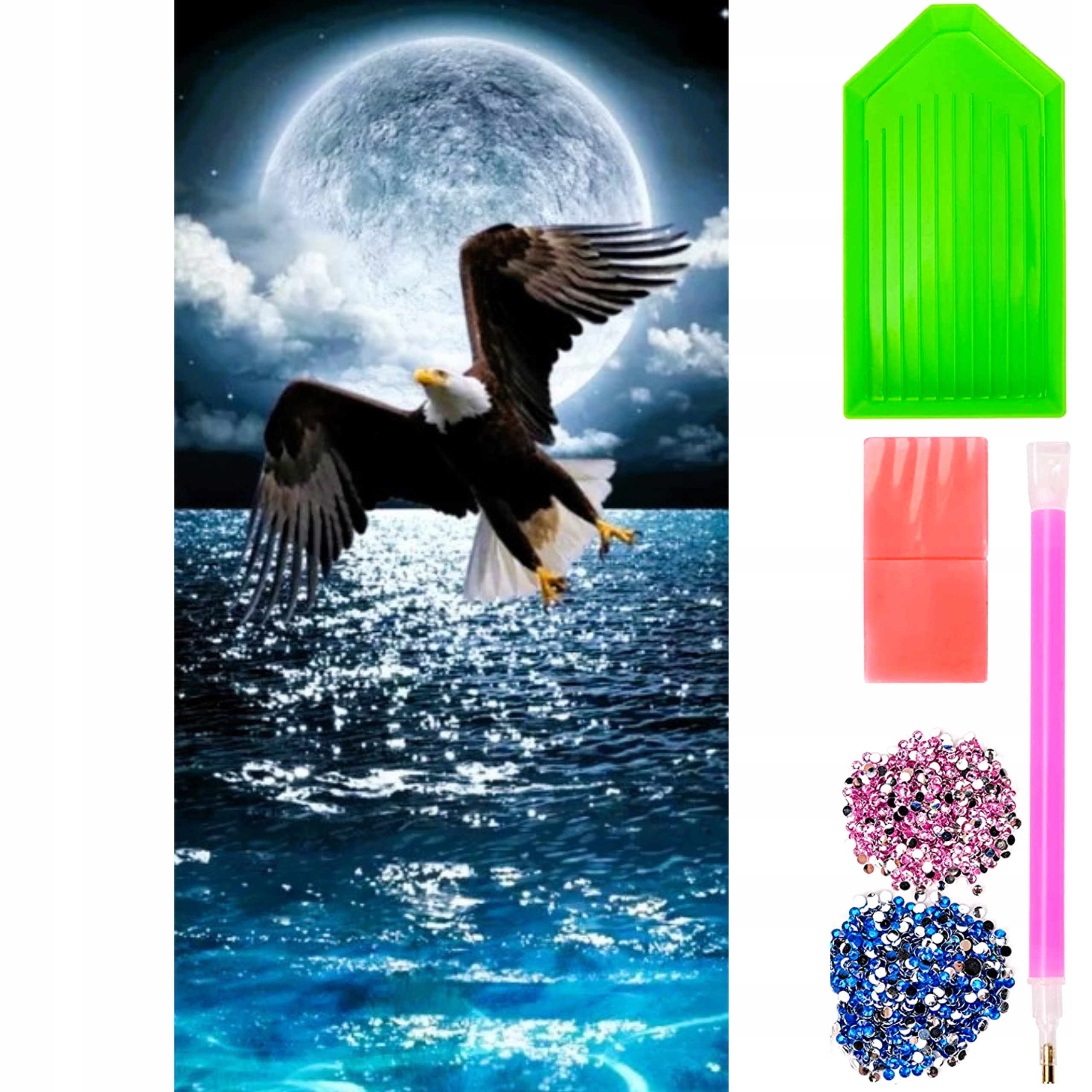 Velká Diamantová Výšivka XXL 80X40 Pták Orel Noc Měsíc Plnost Mozaika 5D