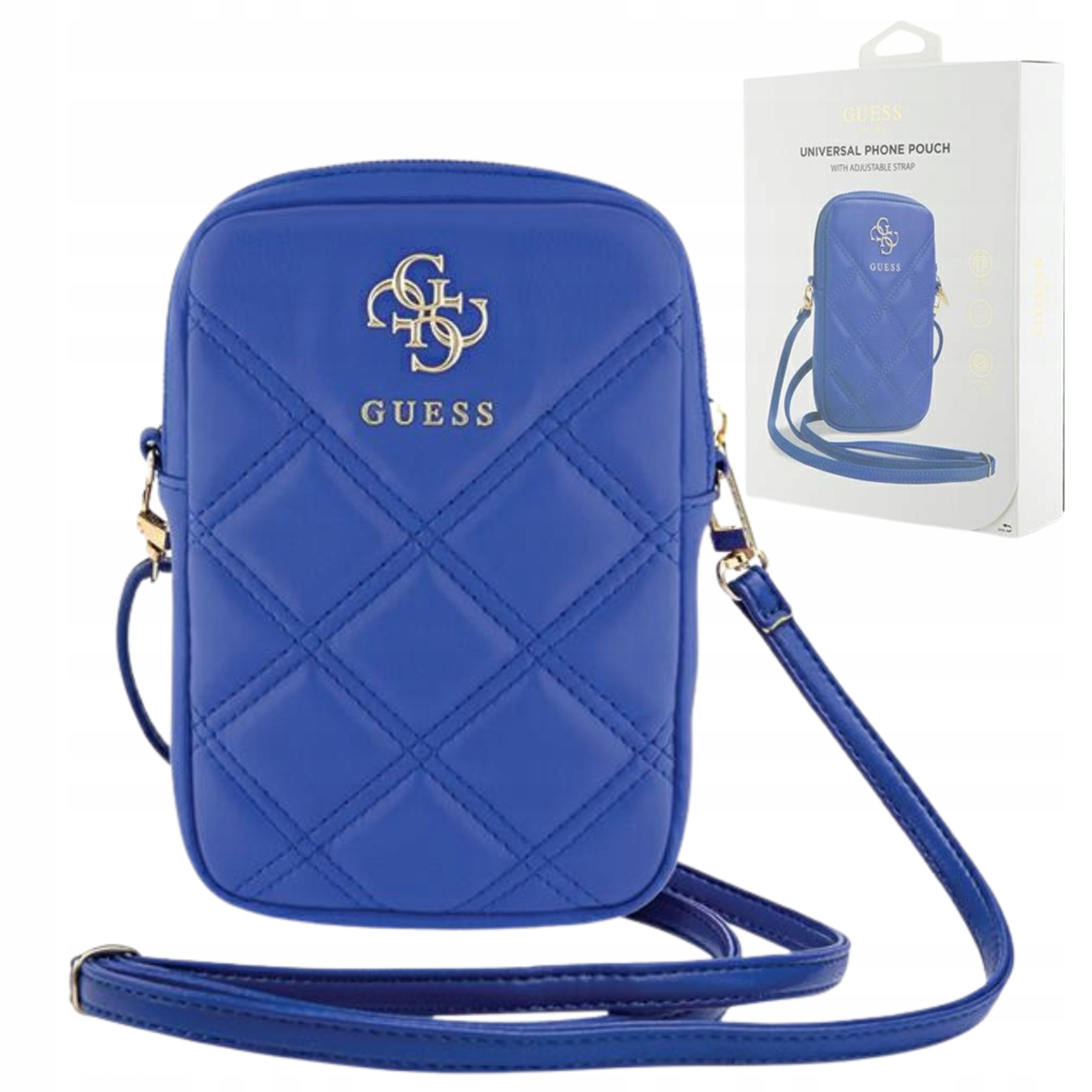 Oryginalna Torebka Guess etui Zip Quilted 4G czarna pasek na ramię/szyje