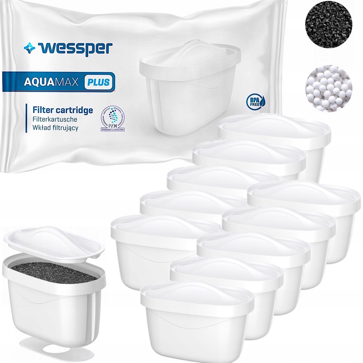 10x Filtr Wessper Aquamax Plus Aqua Max Plus do Wody do Dzbanka Brita Dafi