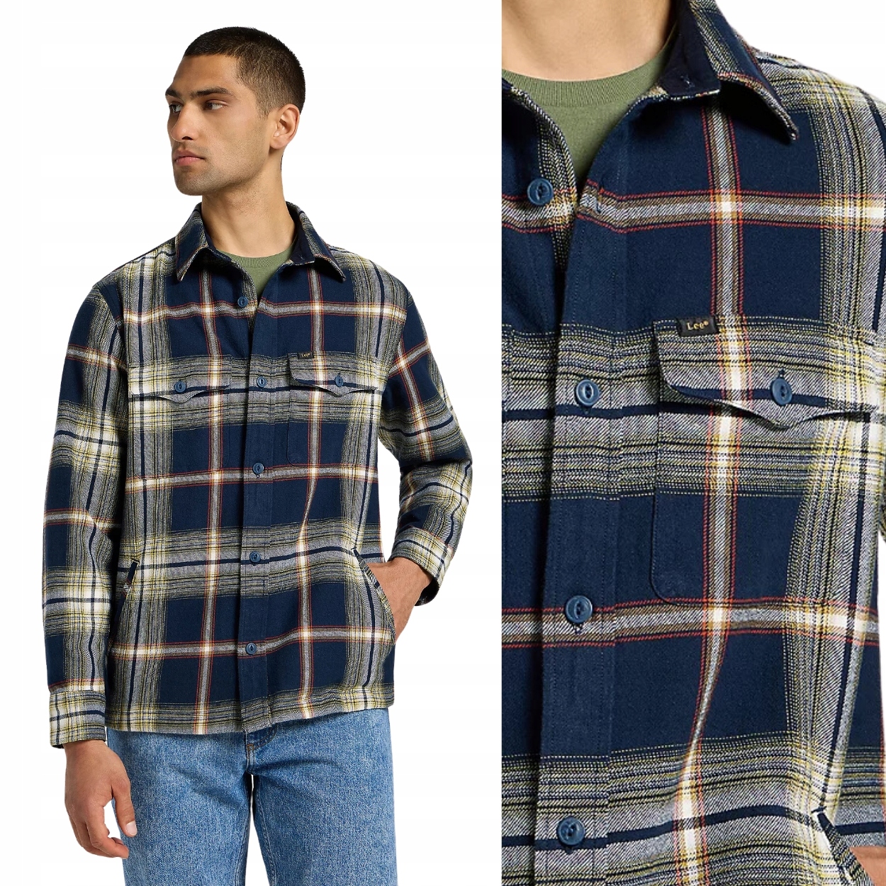 Lee Flap Pocket Overshirt Navy bavlněná košile bunda katana kostkovaná S