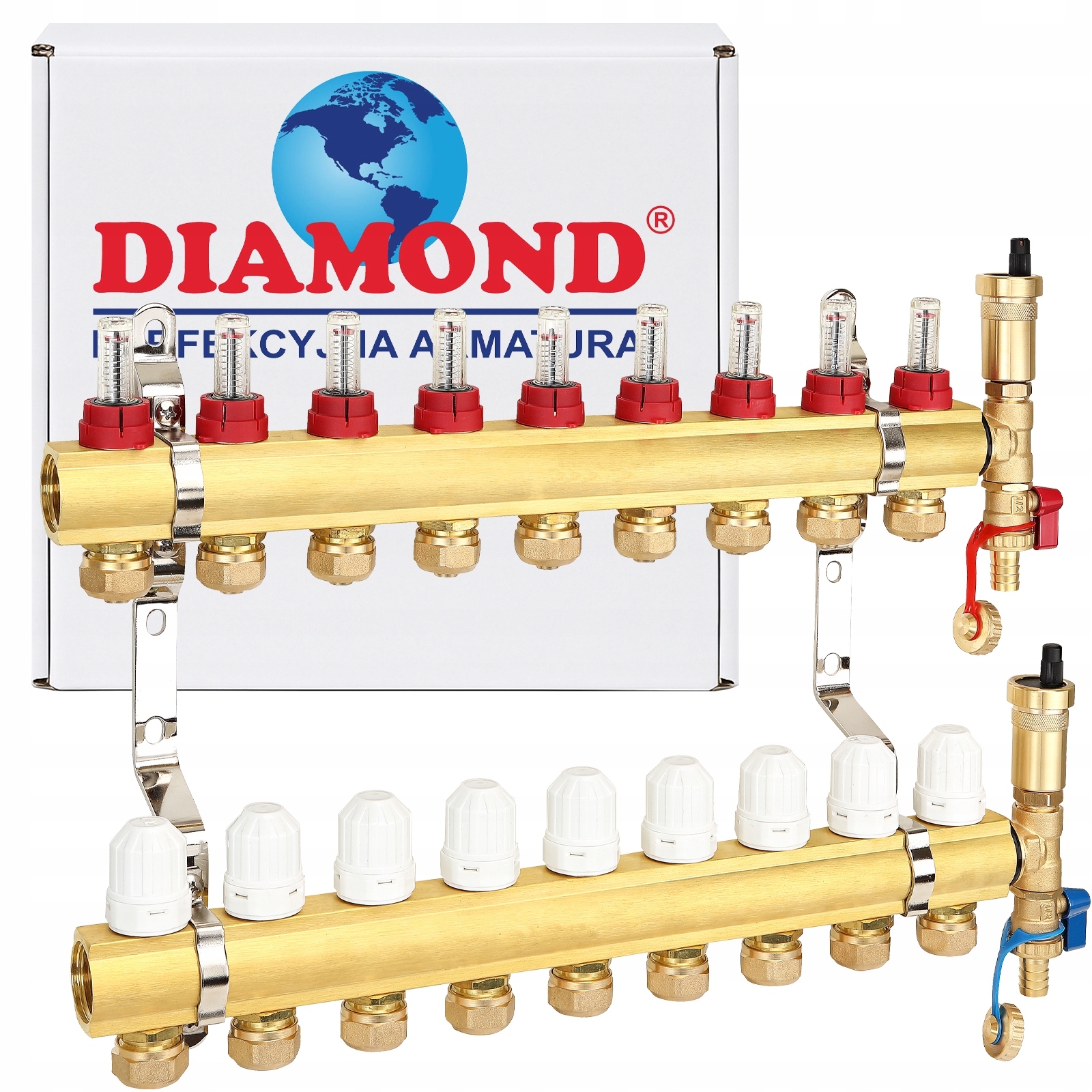 Rozdeľovač 9 Obvodov Podlahového Vykurovania Pre Mosadznú Podlahovú Krytinu Diamond
