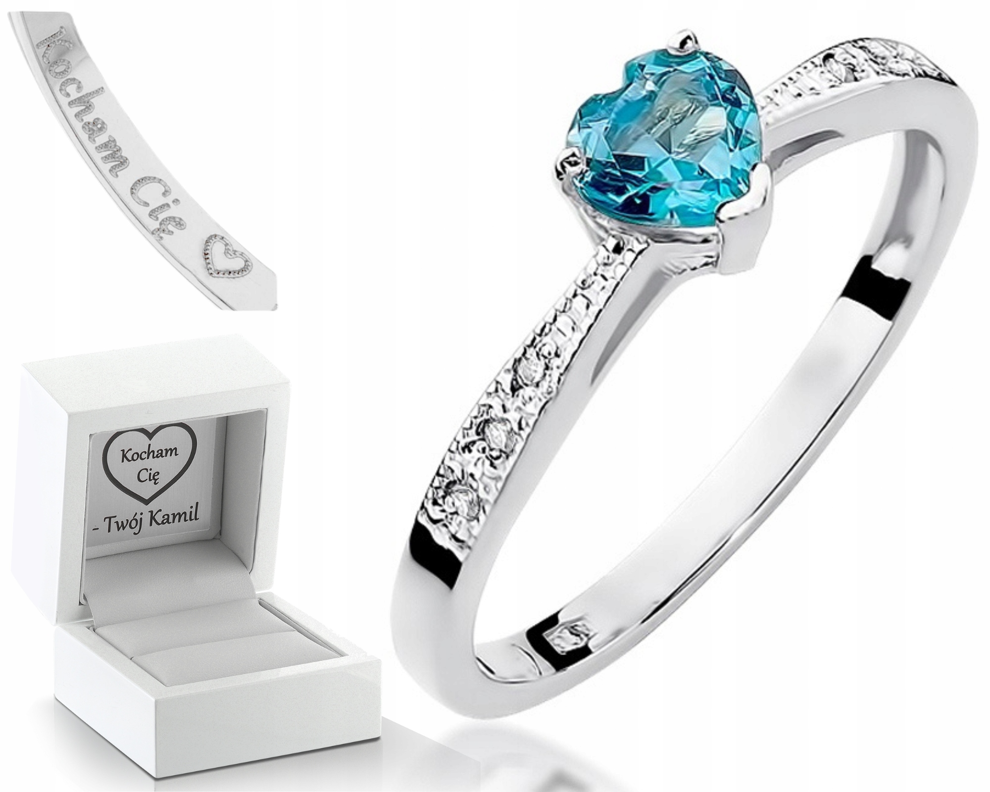 Bílé Zlato Prstýnek Topaz Brilianty Srdce 585