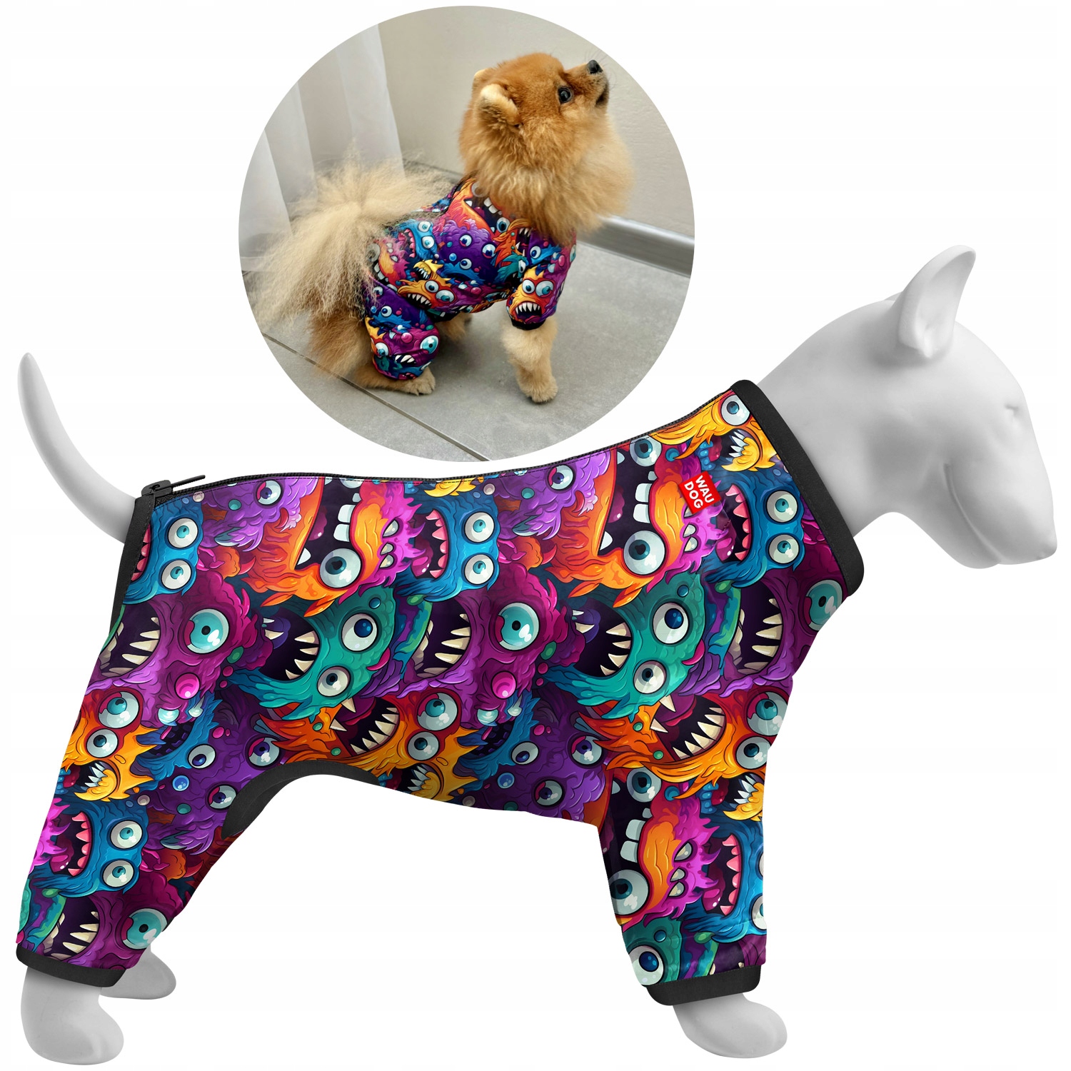 Levně Větrovka pro psa s lehkým zipem na zádech, Zubaté příšery, Xxxxs (XS22)