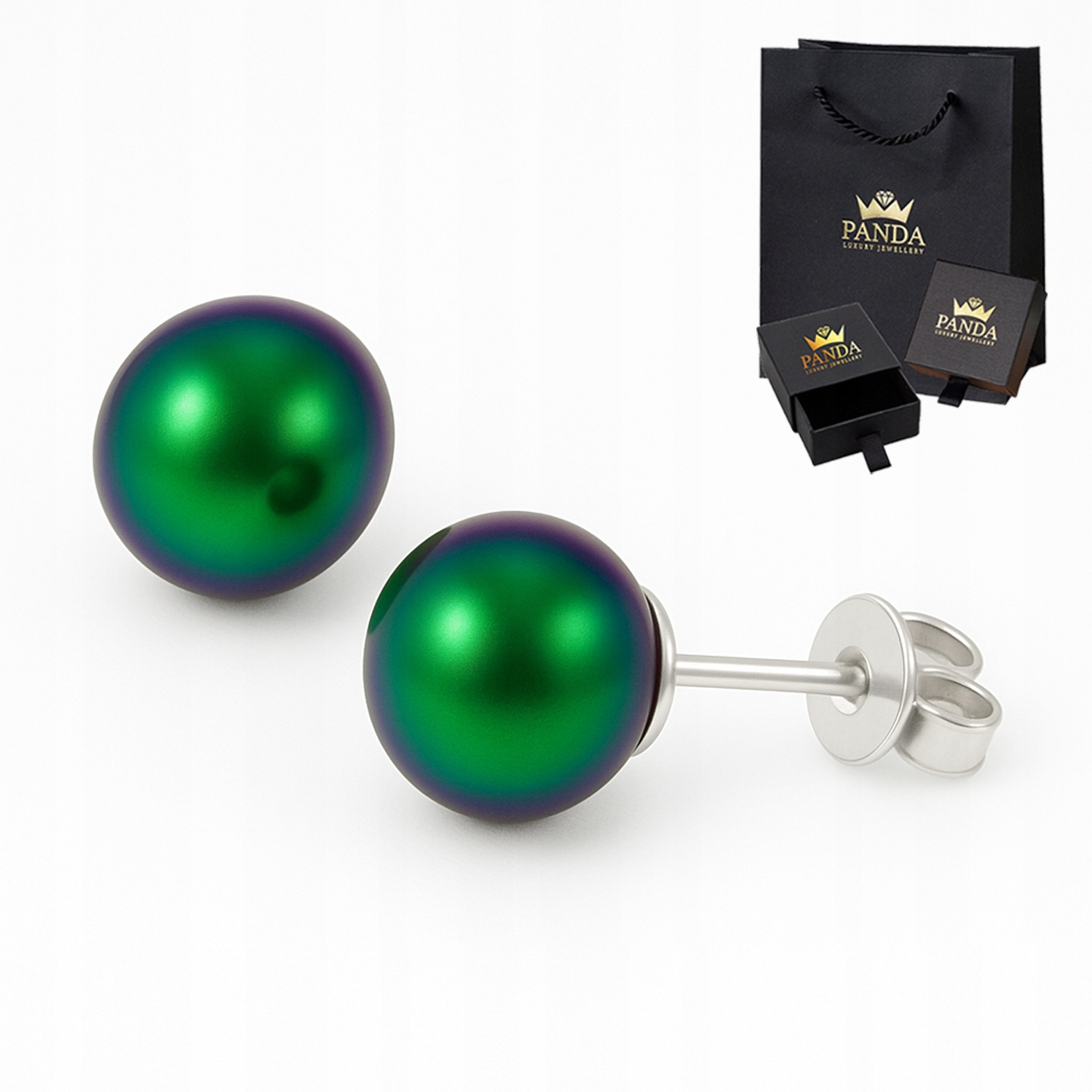 Stříbrné Náušnice se zelenou perlou 925 Dárek k narozeninám Valentýna