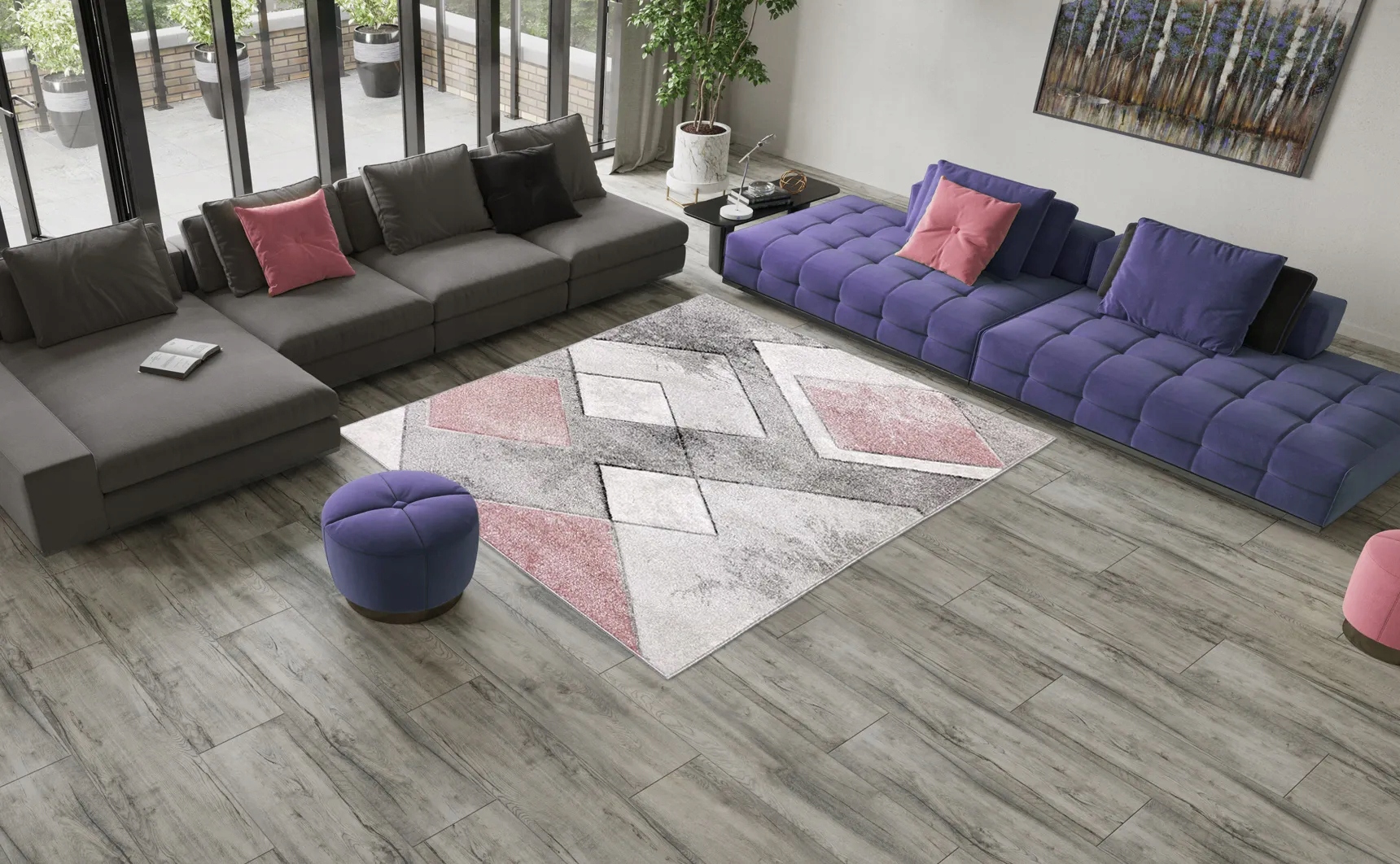 DYWAN 120x180 SZARY Z RÓŻEM NOWOCZESNY DO SALONU GEOMETRYCZNY PUDROWY Rodzaj z krótkim włosiem