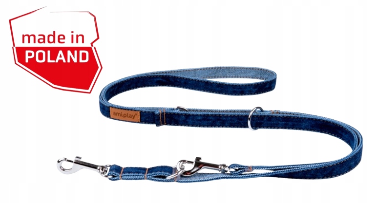 Vodítko 6v1 Denim 1-2 m Granátová L Amiplay