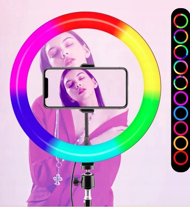 LAMPA LED PIERŚCIENIOWA KOLOROWA STATYW 210 CM Styl nowoczesny