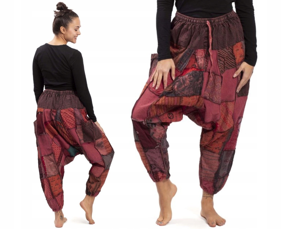 Bavlněné harémové kalhoty aladinky šedé, patchworkové