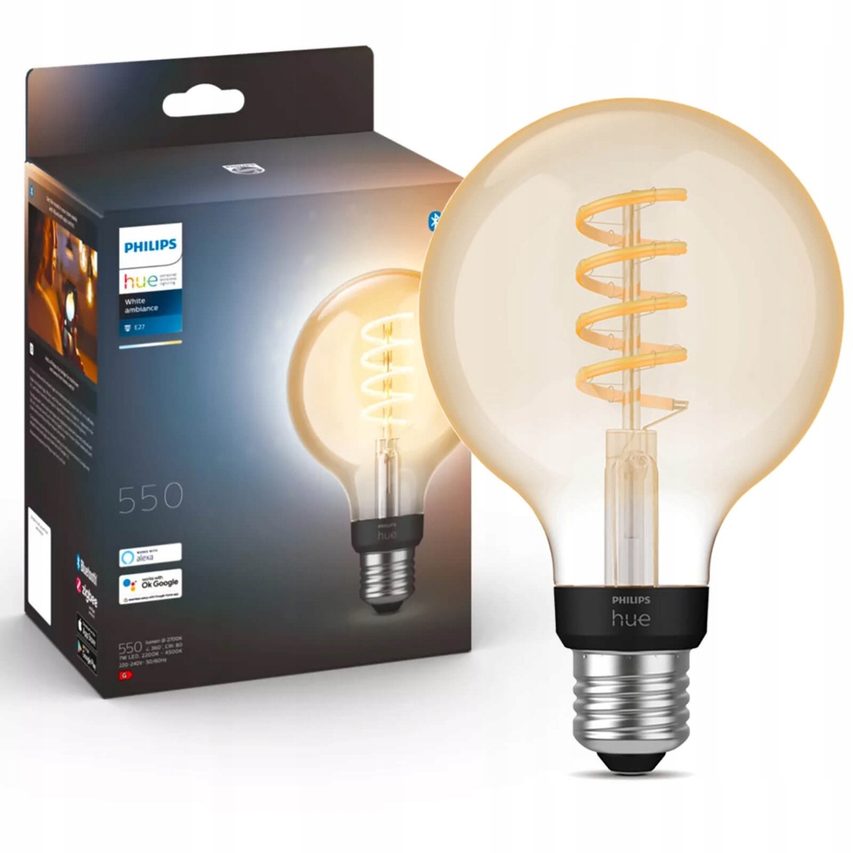 Led žárovka Globe E27 G95 7W Cct Philips Hue Filament Bluetooth Zigbee