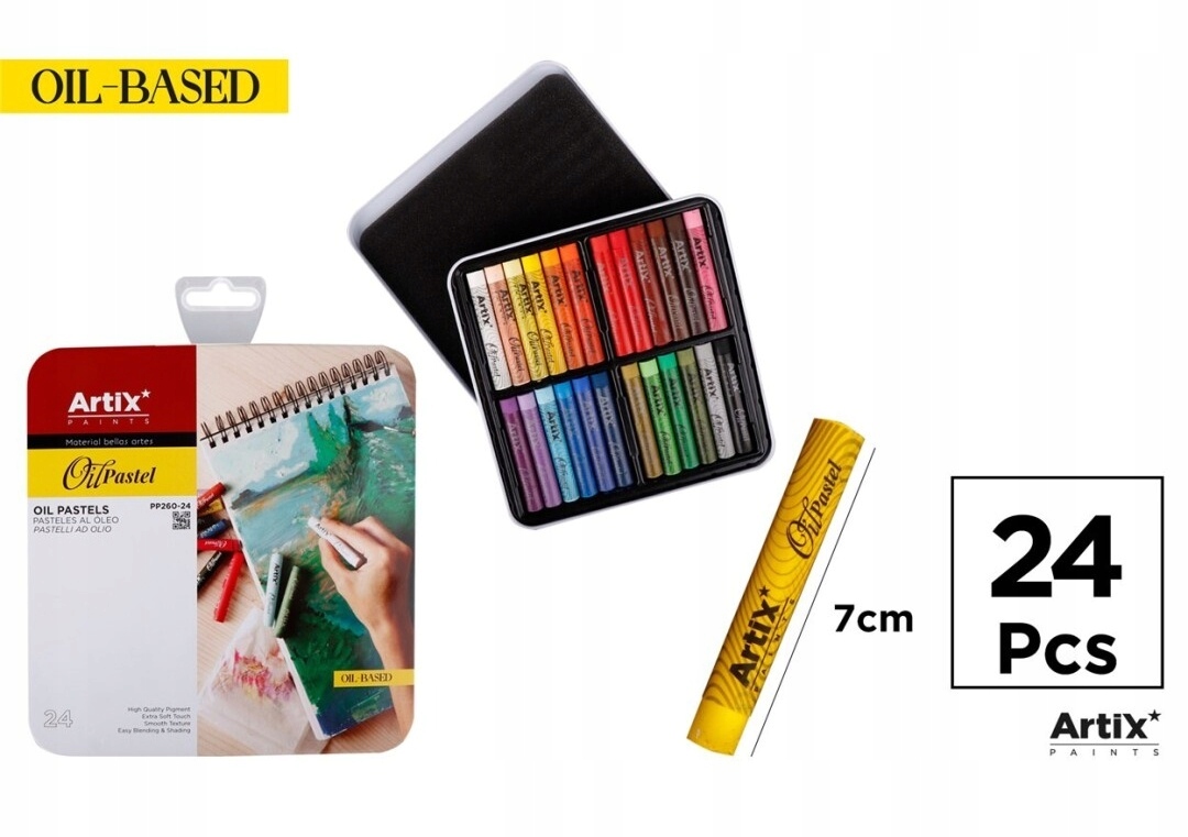 Olejové pastelky 24 kol. Artix PP260-24 v kovové krabičce