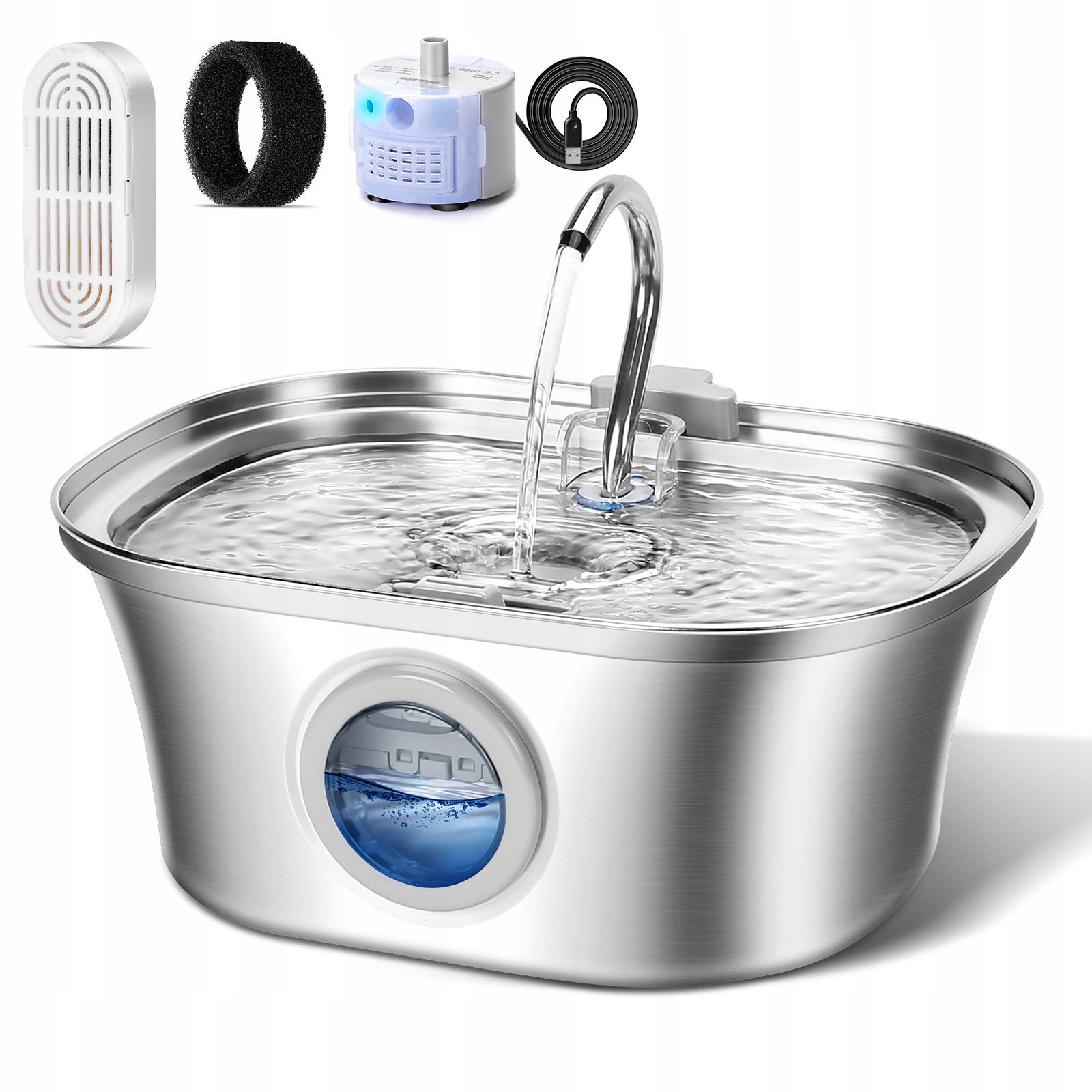 Levně 3,2L Nerezová fontána pro kočky ve tvaru lodi, dávkovač vody pro domácí mazlíčky