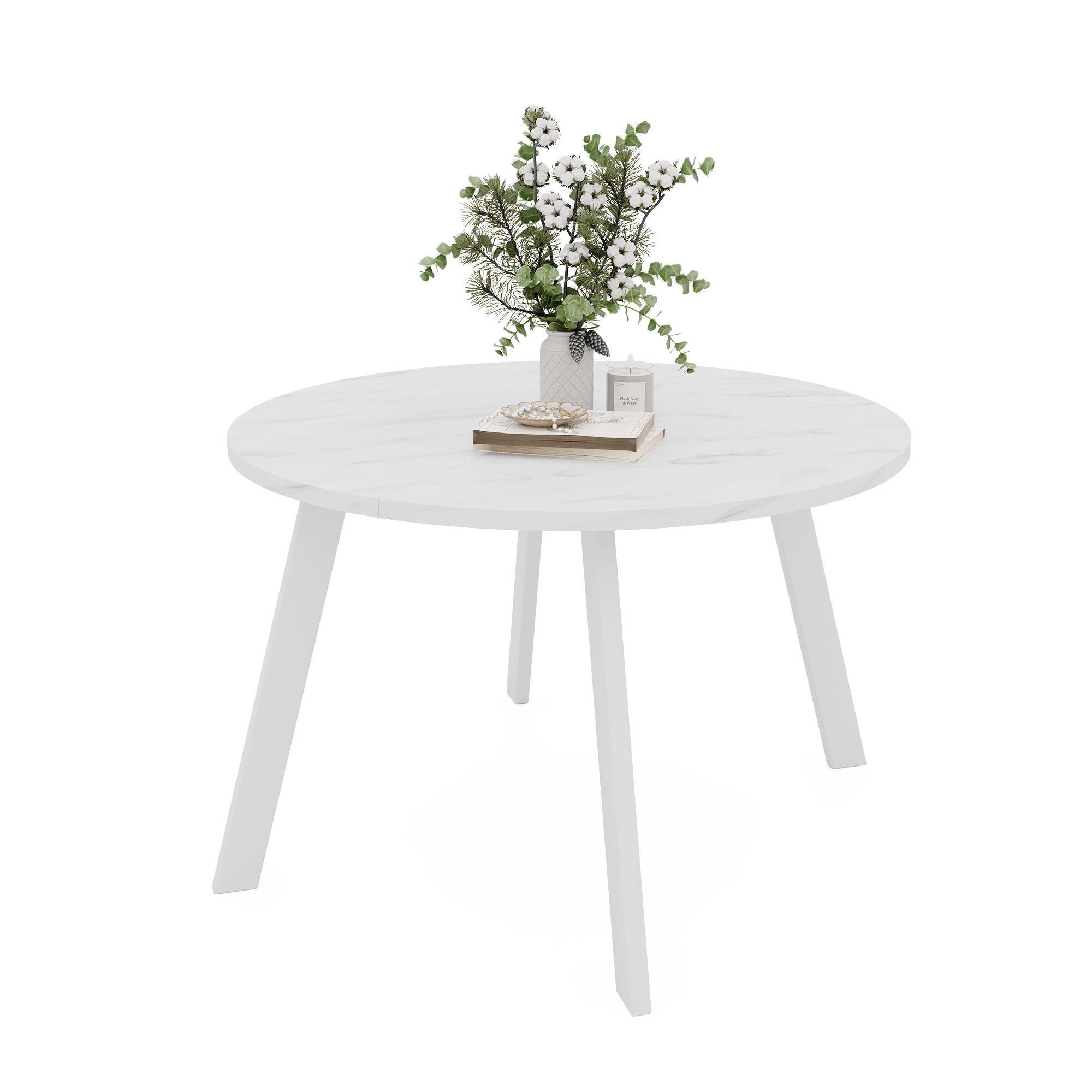 Kulatý rozkládací stůl Monde 100/176 cm, bílé kovové nohy, mramor, bianco