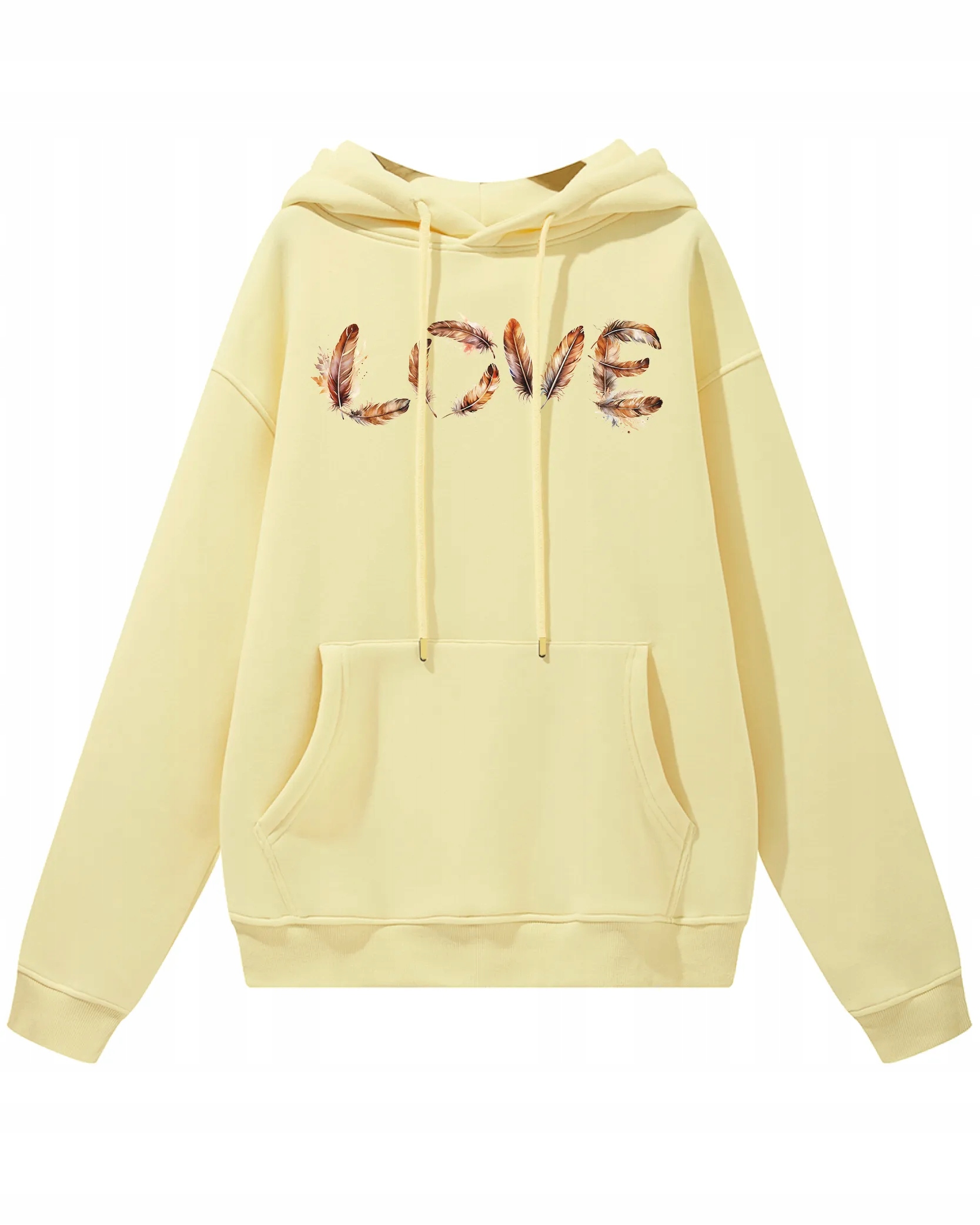 Oversize mikina Love s kapucí motivem peří Love Birds Vanilla XXL