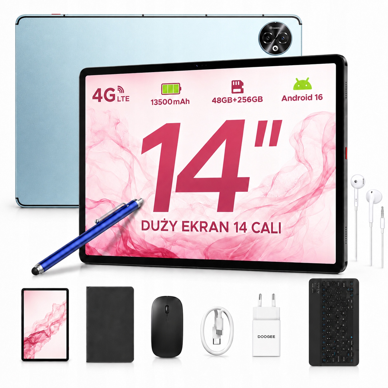 Tablet 4G Velký displej Doogee TabE3MAX 14" Keyboard 13500 mAh 32+256 Gb Android