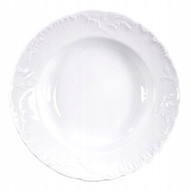 Talerz obiadowy głęboki Ćmielów Rococo 22 cm biały Polska porcelana Gat. II