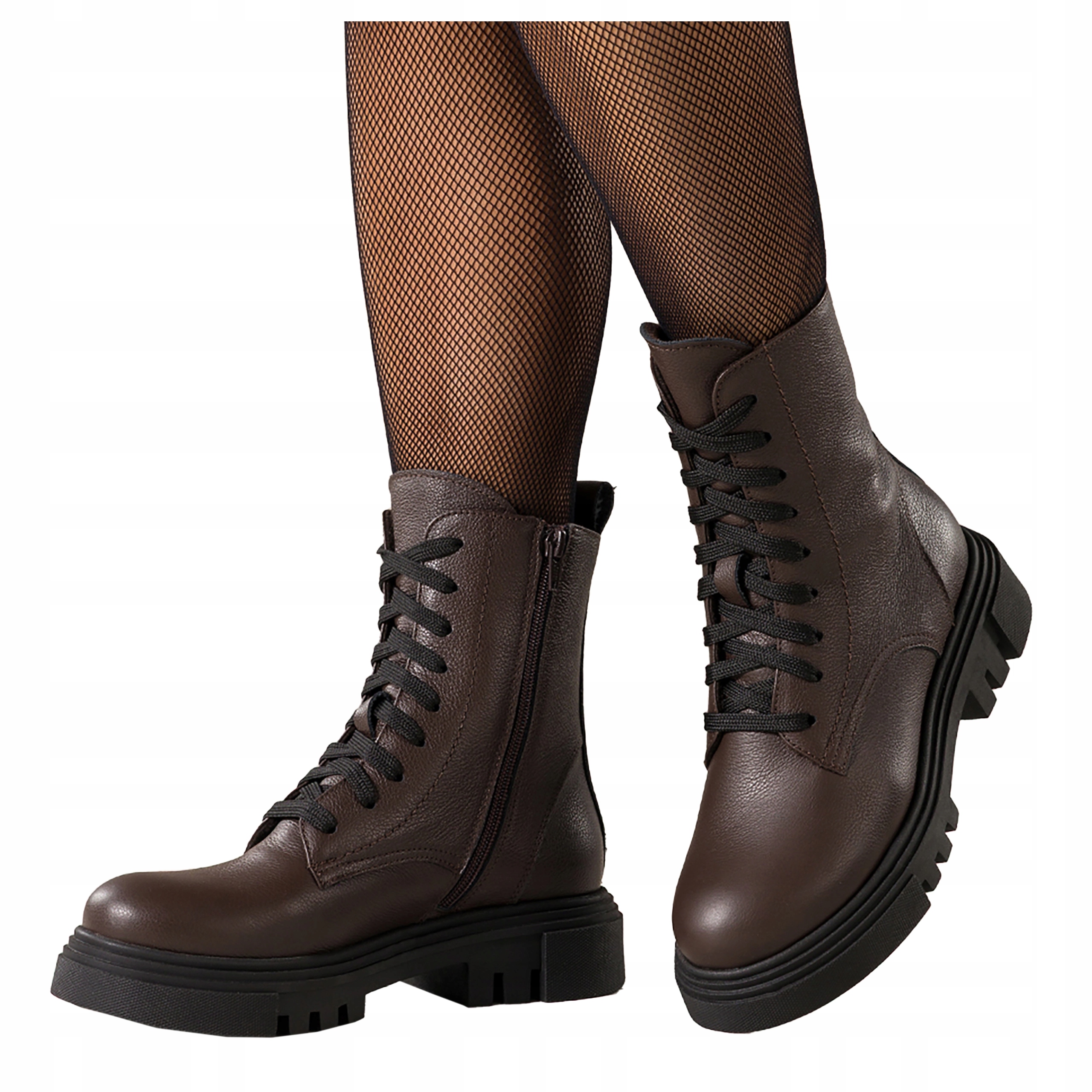 Čokoládové dámské kotníkové boty Kožené Platforma Šněrovací Pohodlné Módní vel 37