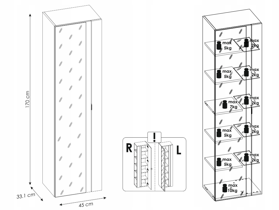 Wysoki słupek łazienkowy CAPRI OAK 803 z lustrem Szerokość mebla 45 cm