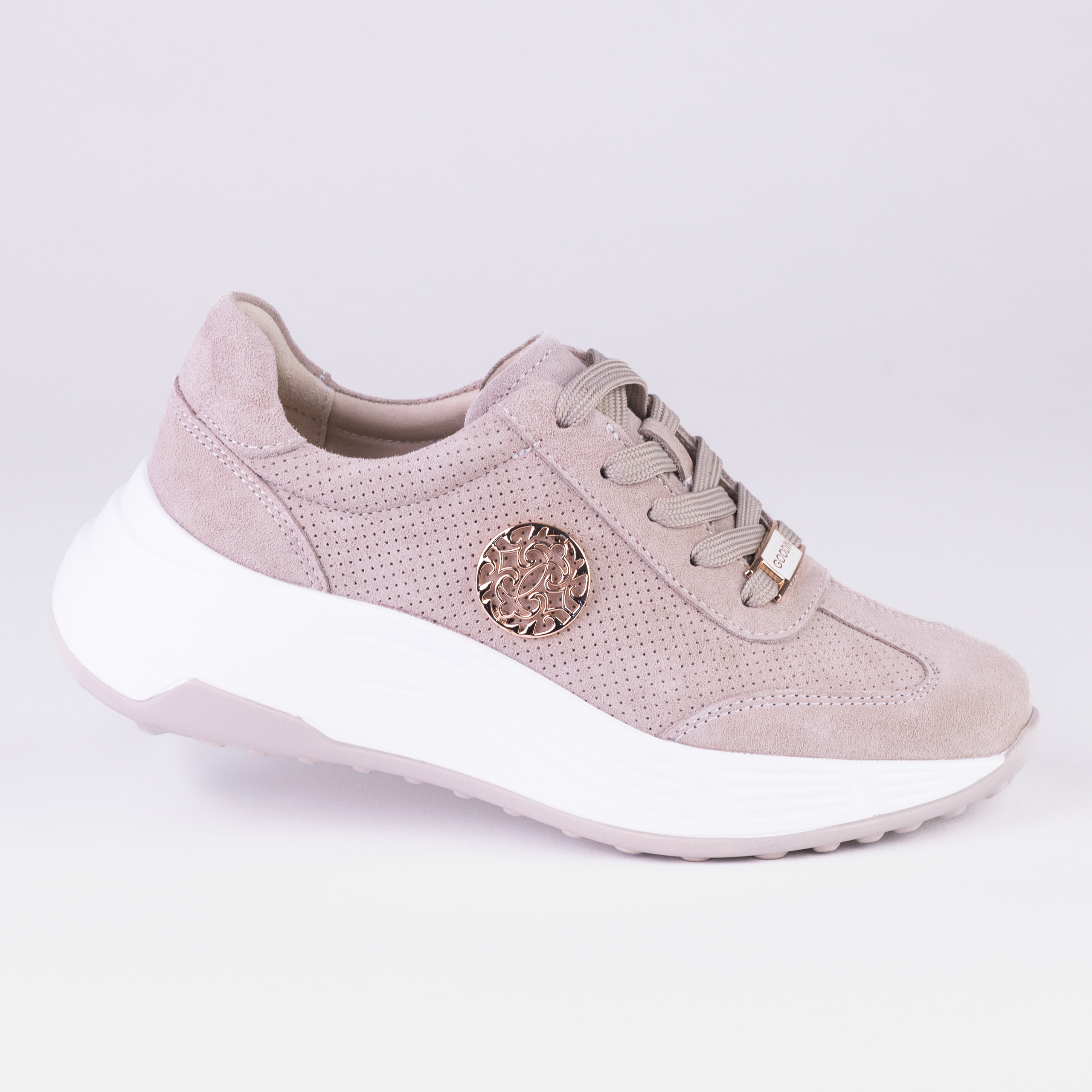 Sneakersy damskie skóra Goodin GD-XW-1030 ażurek zamsz profilowane beż 41