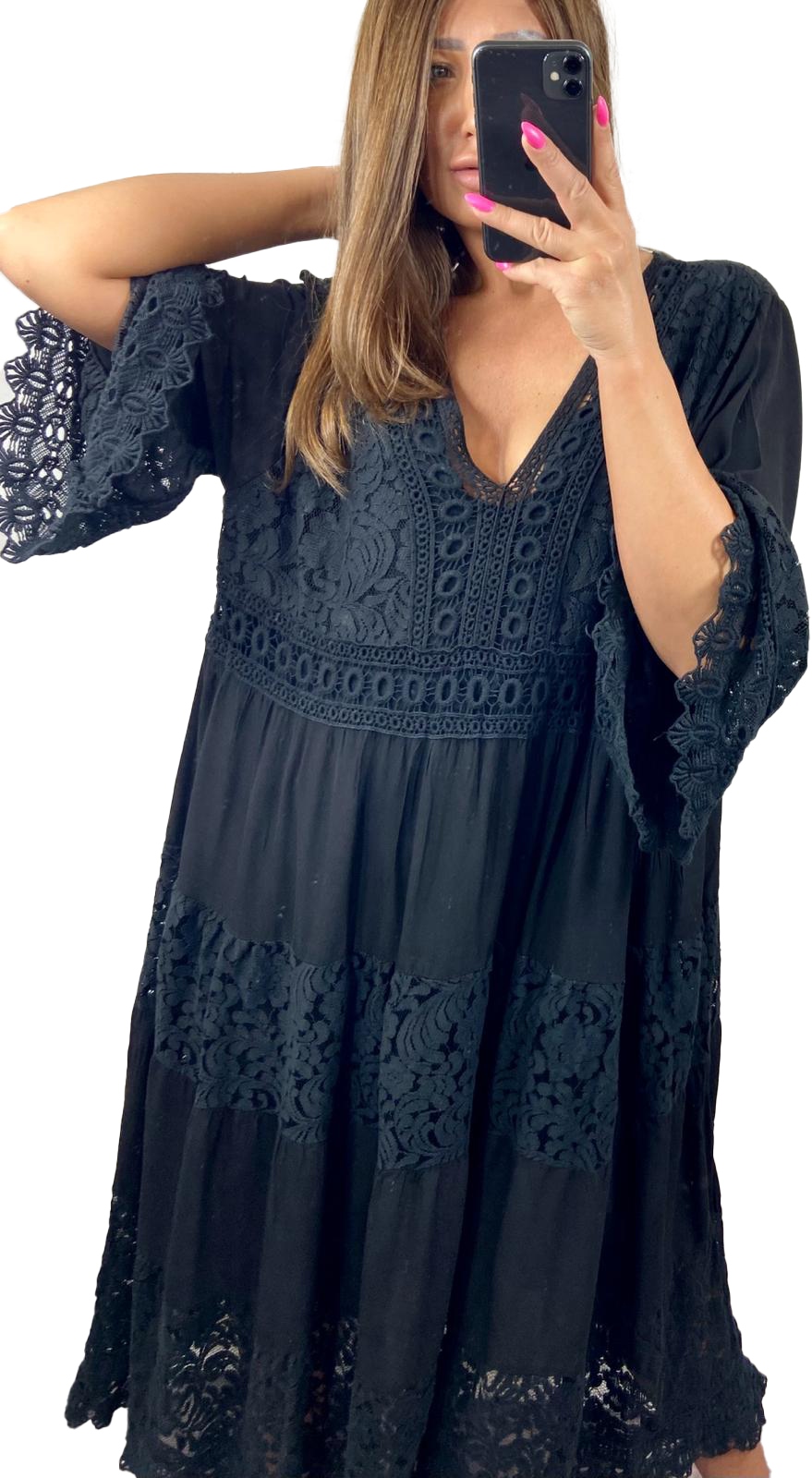 Šaty Krajka s podšívkou Volný Střih Velká velikost Černá (52-58) vel 58