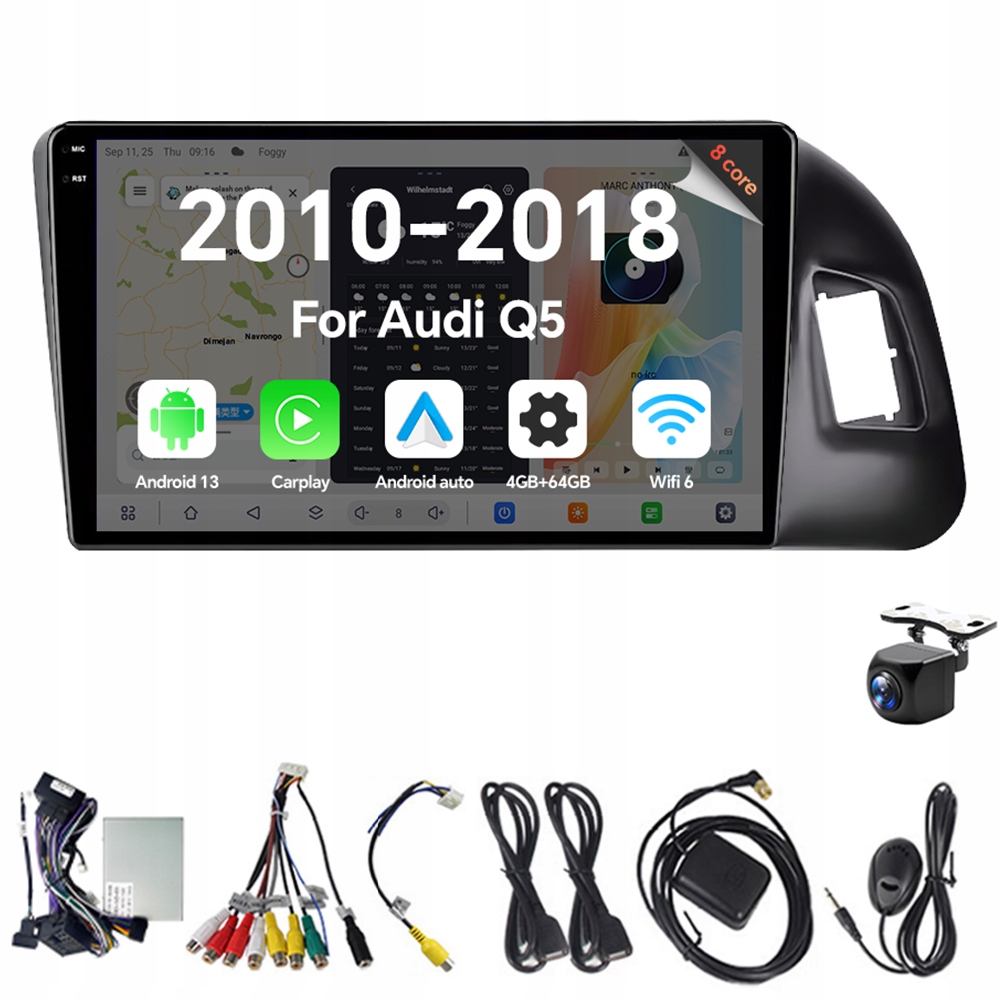 2Din Android 13 autorádio pro Audi Q5 2010-2018 4G 64G Carplay Gps Rds