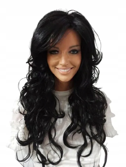 Dlouhá kudrnatá paruka s ofinou Emmery v černé barvě – obchod s kamiony