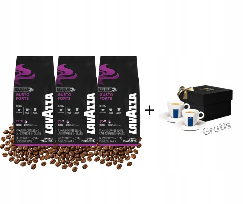 Levně Sada Káva zrn Lavazza Gusto Forte 3x1kg Sada šálků