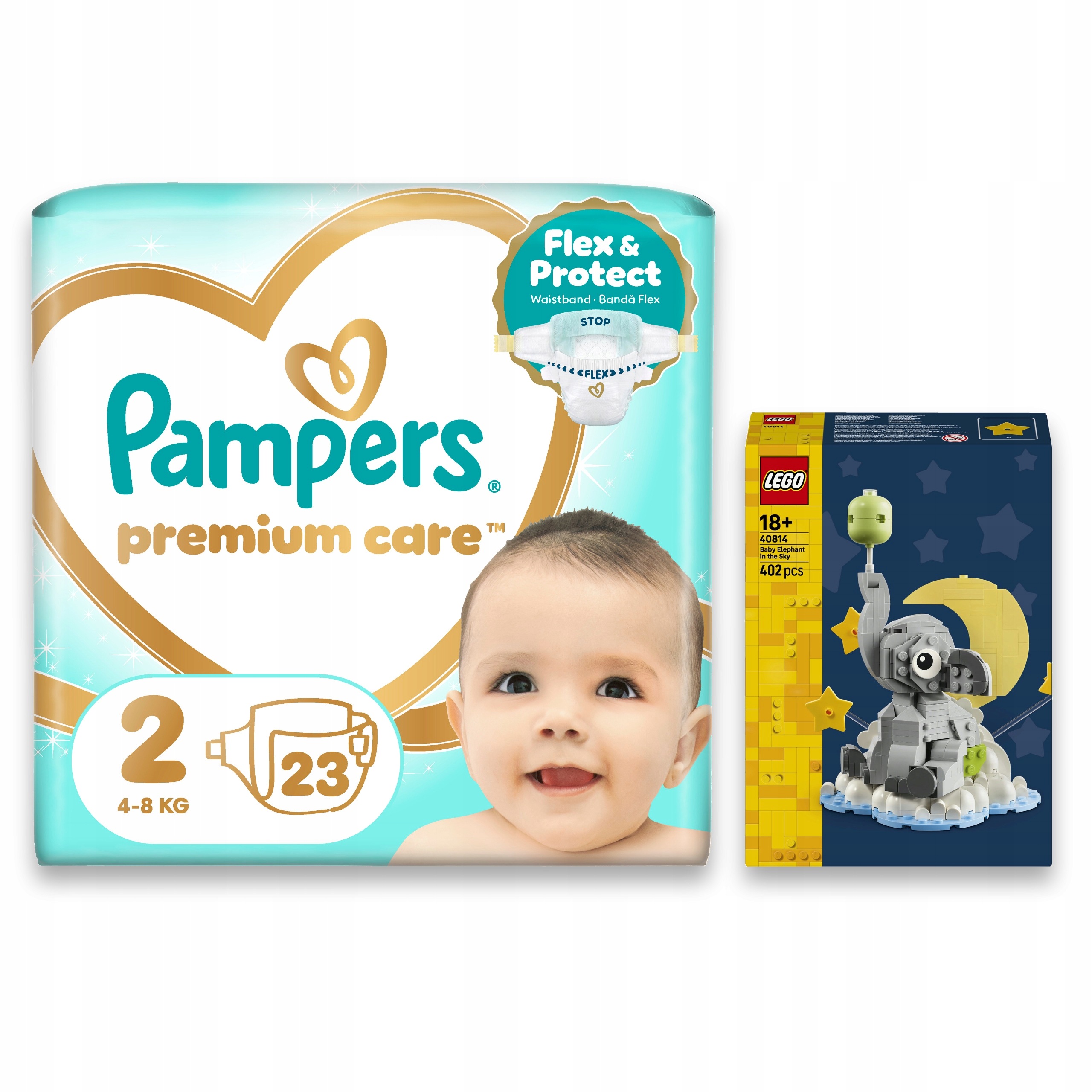 Pampers Premium Care 2, 23 szt. Pieluszki Lego Iconic 40814 Słoniątko