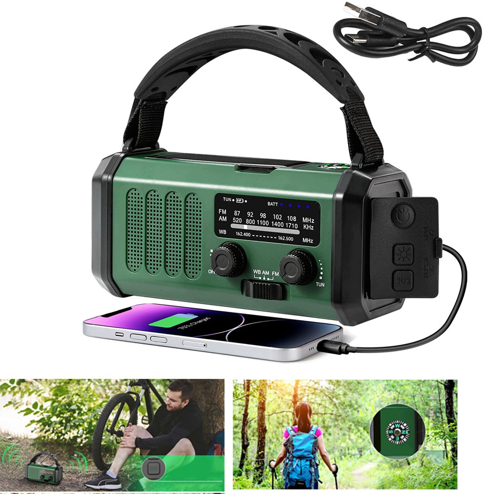 10000mAh Radio Awaryjne Solarne Pogodowe Am Fm Sos ładowarką Usb i Kompas