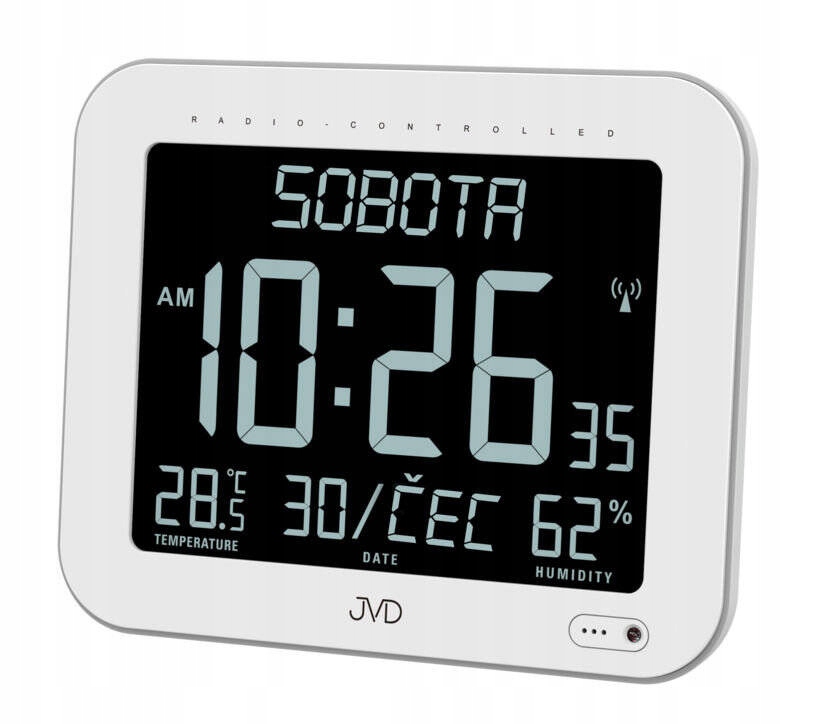 Nástenné Stolné Hodiny Jvd DH9362.1 Termometer DCF77 Dni V Týždni V Poľštine