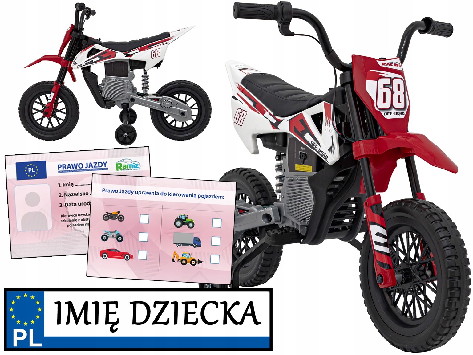 motorek dla dzieci Pantone 361C na akumulator Motor Cross prawo jazdy