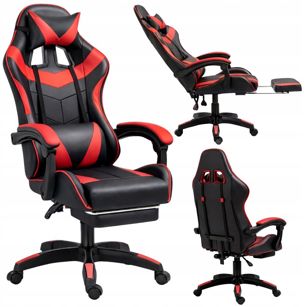 Herní křeslo Lean Otočné kancelářské křeslo s podnožkou Polštáře Černo-červené