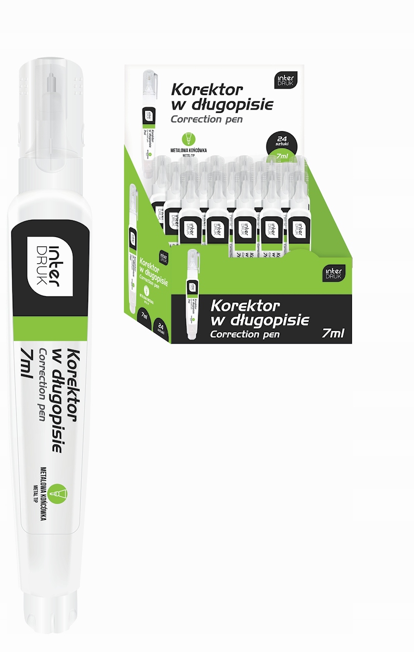 Korektor w długopisie 7 ml z METALOWĄ końcówką INTERDRUK Marka Interdruk