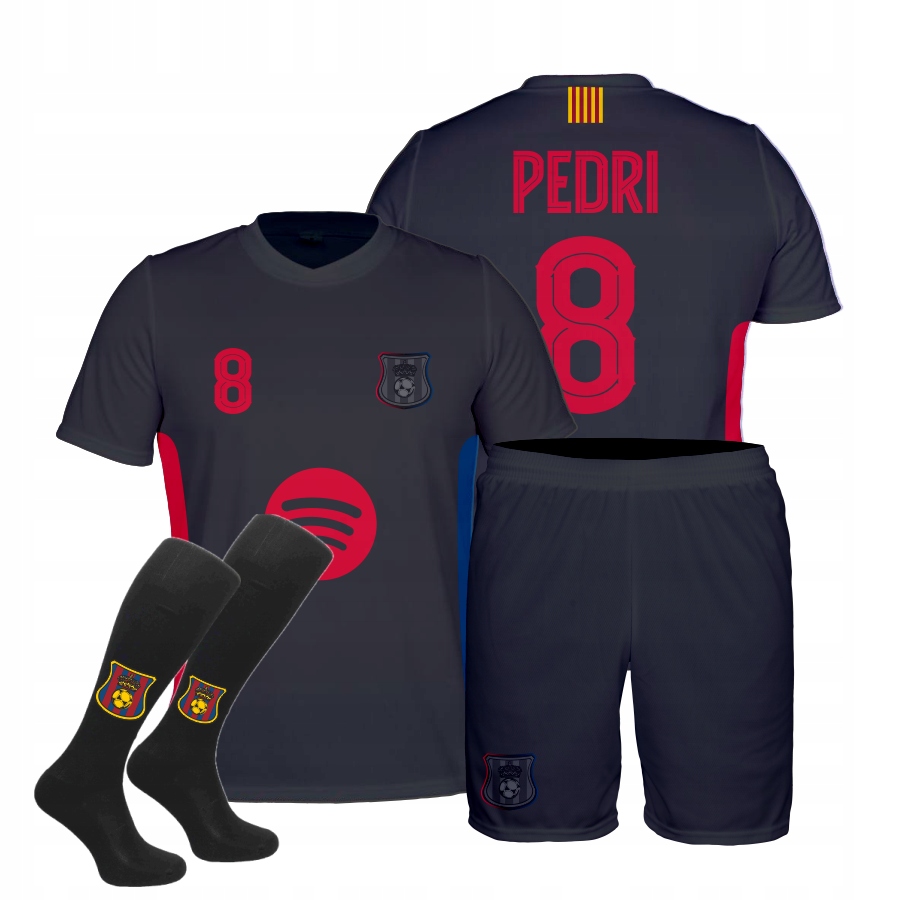 Černý outfit Pedri Barcelona, tričko, kraťasy kraťasy štulpny velikost 134