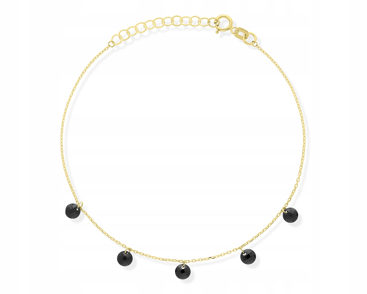 Zlatý náramek 585 s černými kulatými visícími zirkony pro ženy