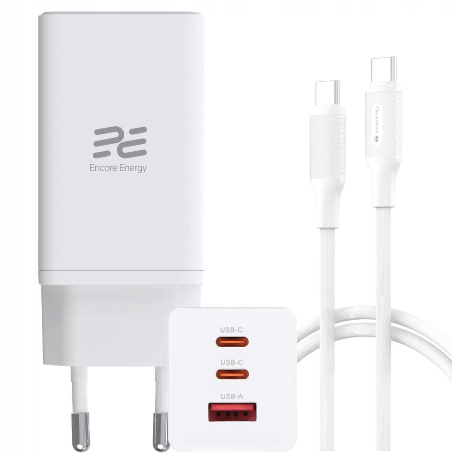 Rychlá nabíječka USB-C -A trojitá GaN 65W + kabel Encore Energy USB-C 1 m