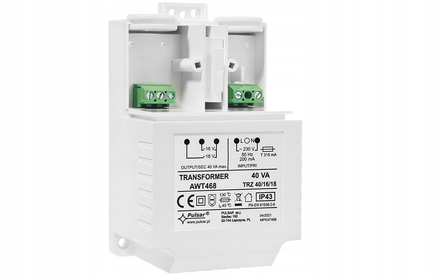 AWT468 - transformator TRZ 40VA/16V/18V AC/AC Marka Pulsar