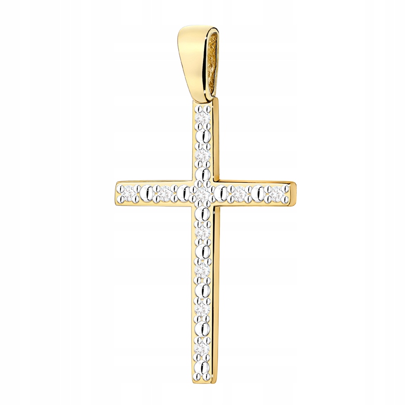 Krásný Zlatý Kříž Křížek pr. 585 14k Jednoduchý s Brilianty 0,05ct Krabička