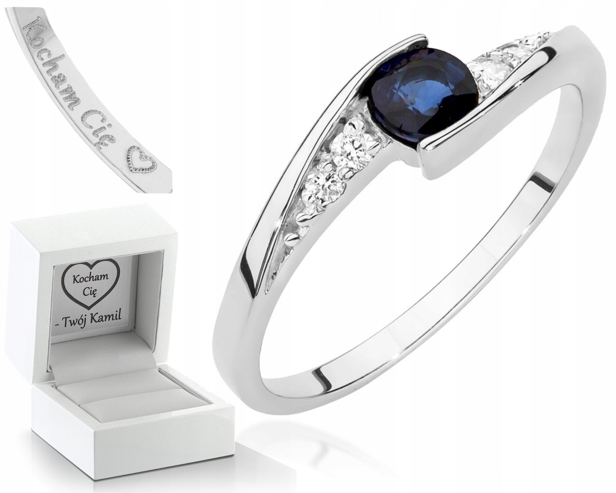 Prstýnek V Bílém Zlatě Safírového Briliantu Gravírování