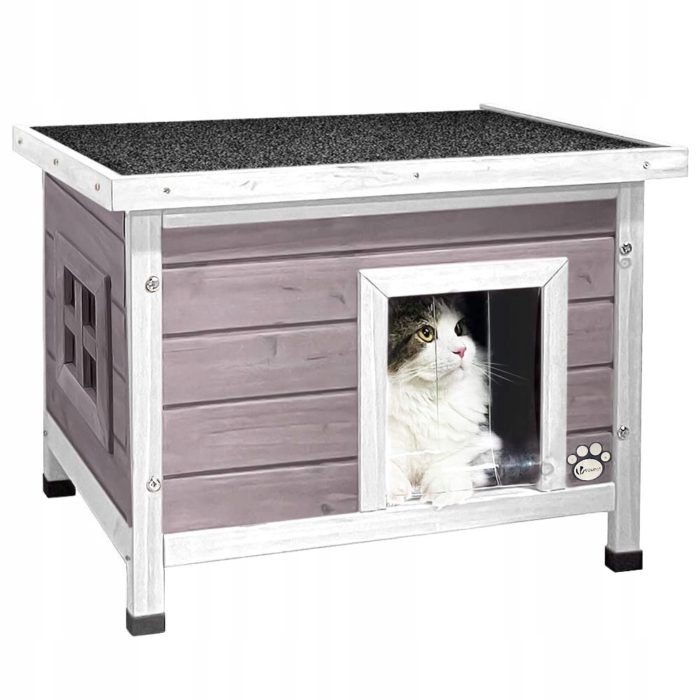 Levně Vounot Dřevěný Domeček Pro Kočky 57 X 45 X 43 CM, Šedý