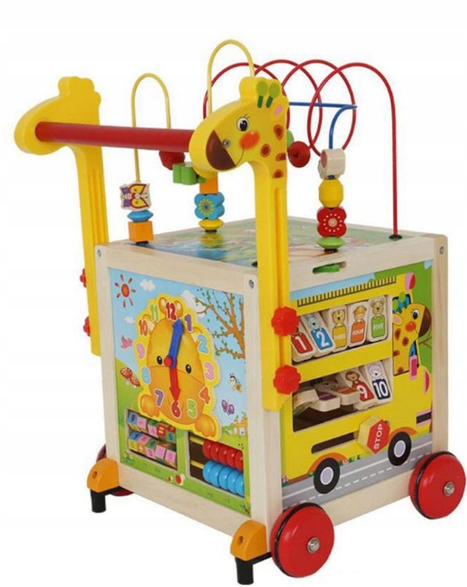 OGROMNY DREWNIANY CHODZIK PCHACZ KOSTKA EDUKACYJNA 7w1 + MULA Marka APE TRADE