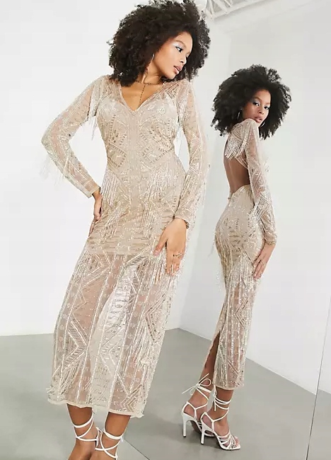 Zdobené Flitrové Šaty S Třásněmi A Korálky Edice 44 XXL