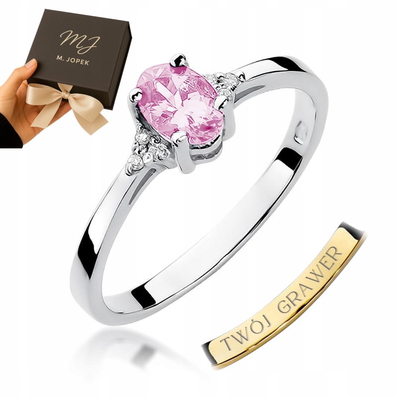 Prstýnek Bílé Zlato 585 S Růžovým Topazem 0,50 ct Gravírování M.jopek