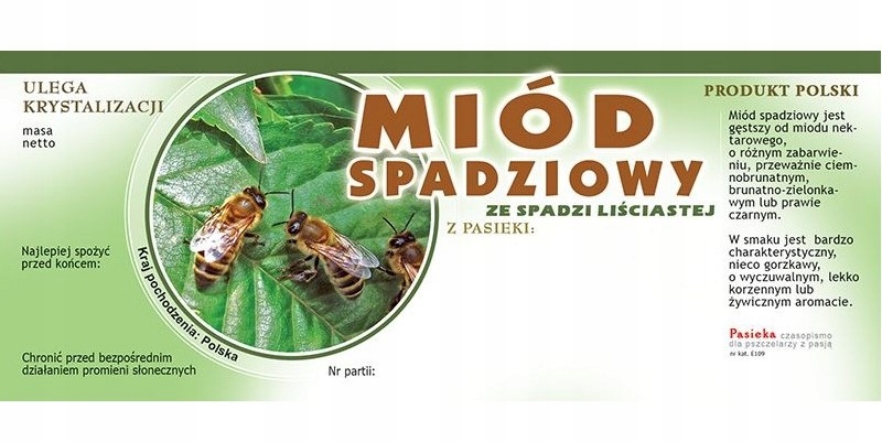 

Etykieta naklejka na miód Spadziowy 154x60mm 100sz