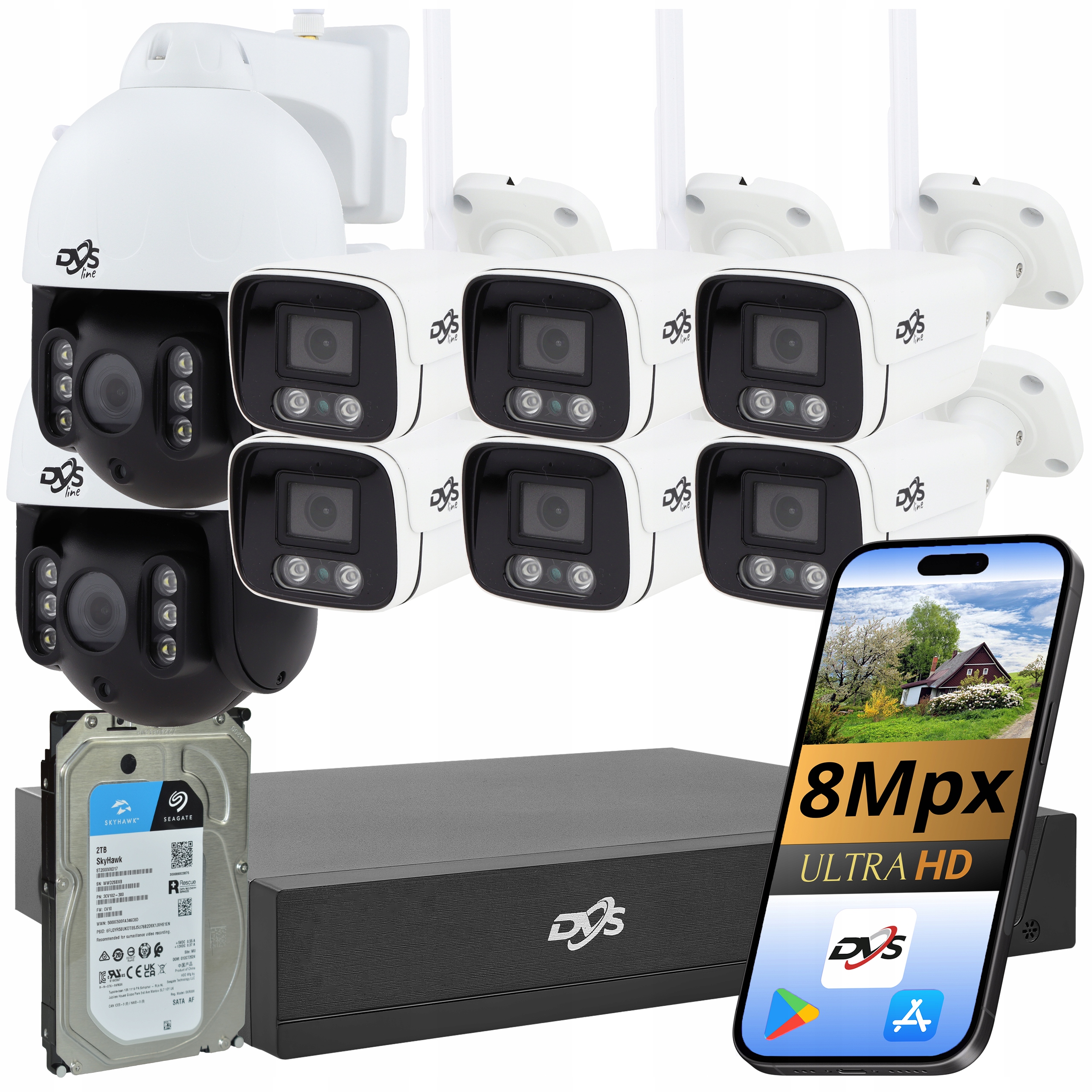 Sada Wifi Kamer 6 Kamer 2 Otočné Venkovní Kamery Pro Dům 4K 2TB