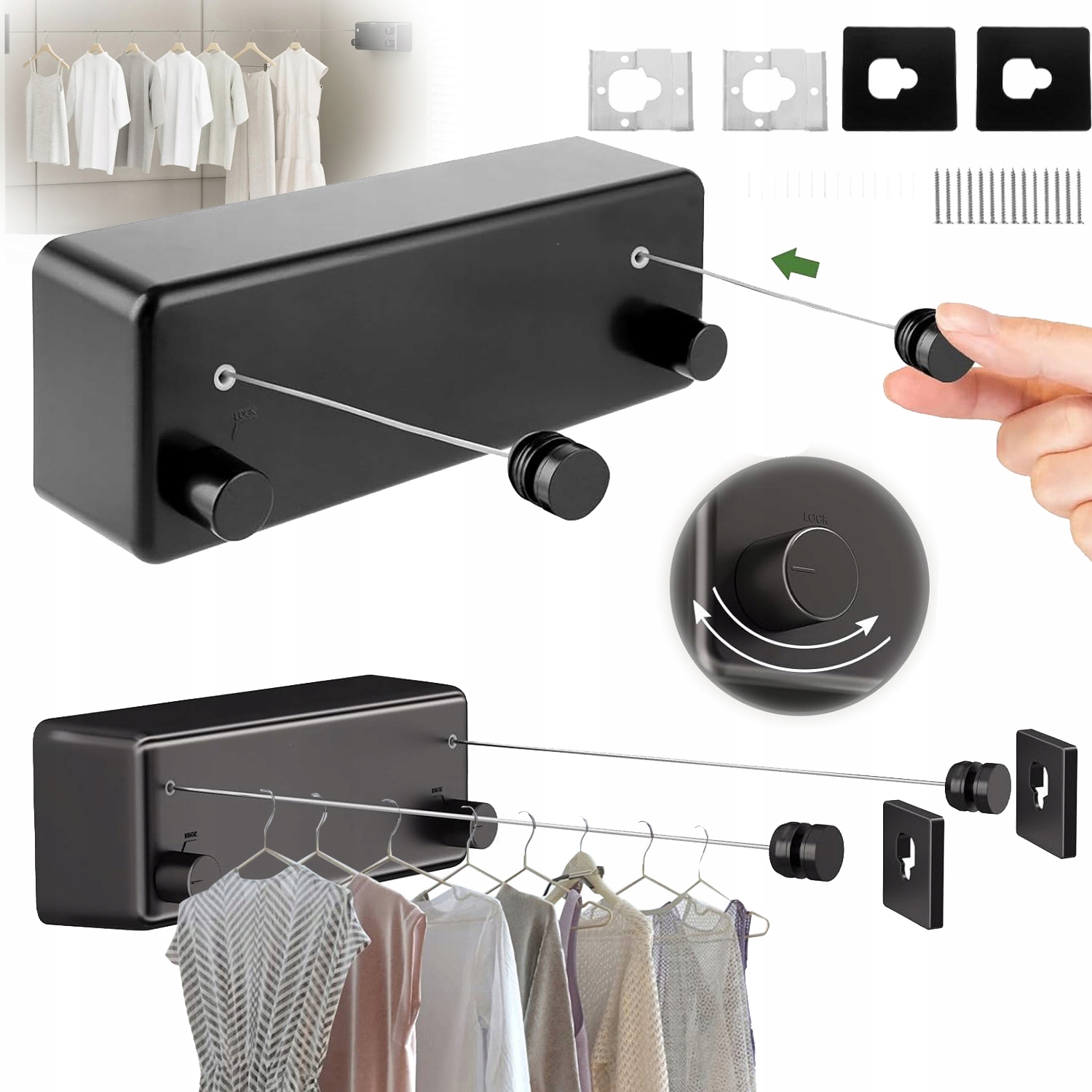 Levně Výsuvná Šňůra Na Sušení Prádla, 4,2 M Šňůra Na Sušení Prádla Na Balkon