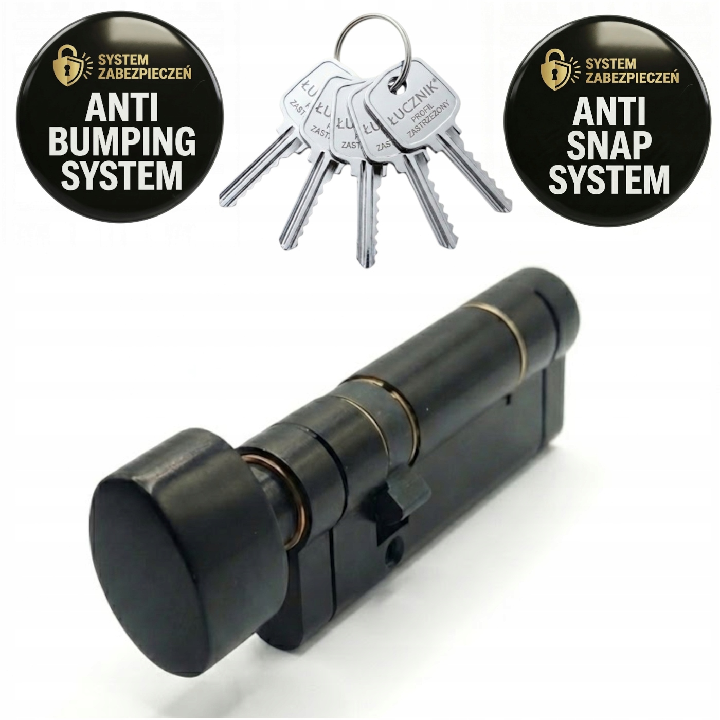 Černá Dveřní Vložka S Knoflíkem Łucznik Lockpol 30/65 5 Klíčů