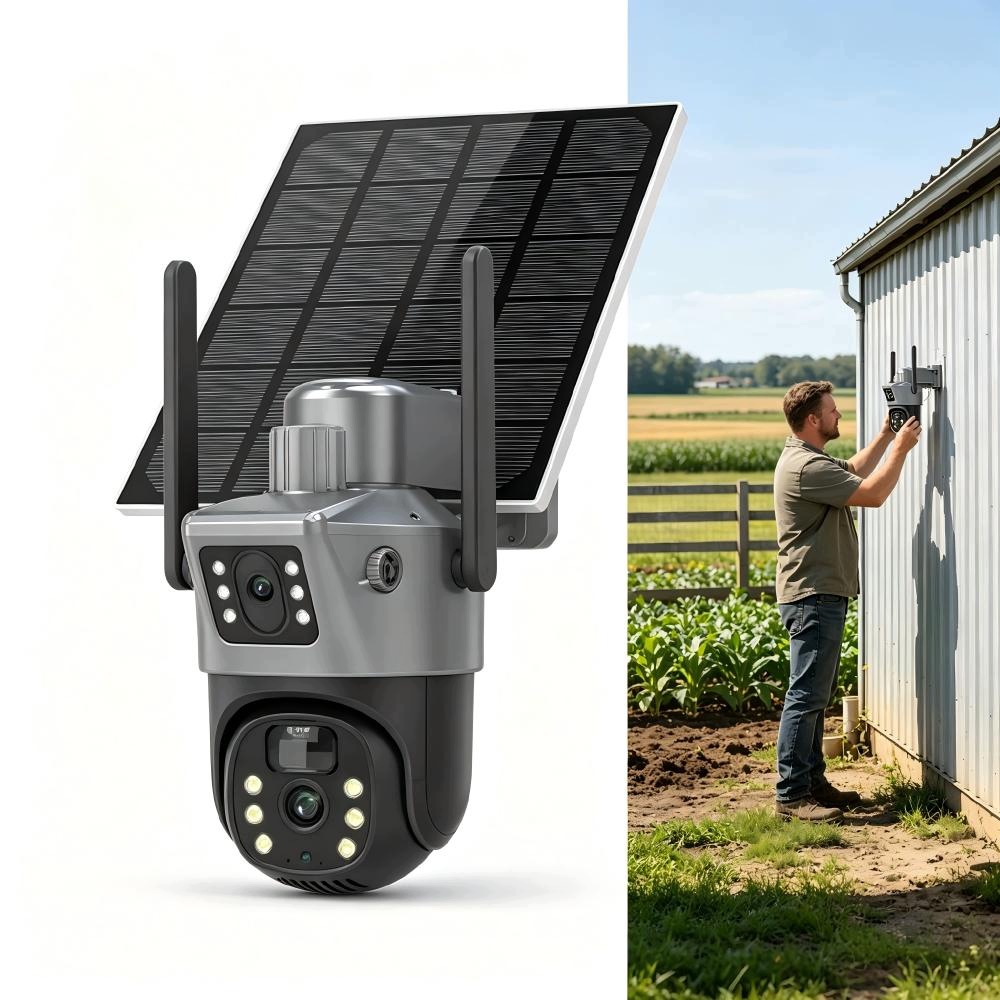 Solární venkovní kamera s dvěma objektivy 4K Hd 8MP Sim karta 4G Lte